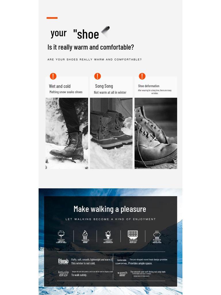 Men's and Women's Waterproof High-Top Winter Boots with Thick Velvet and Cotton Lining for Warmth