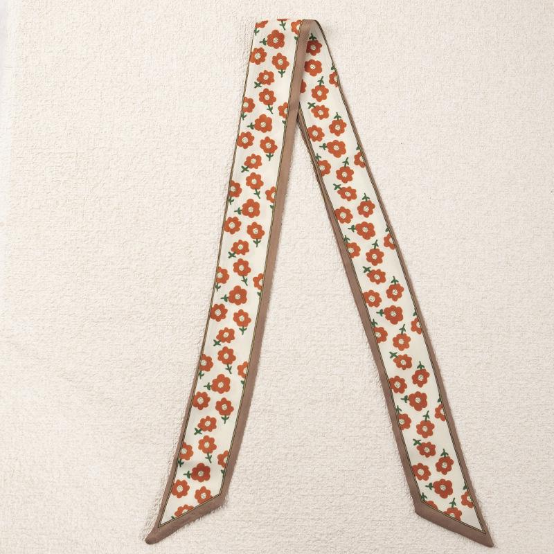 New Floral Hair Tie Set: Thin Braided Ribbon Bow and Scarf In Gift Box