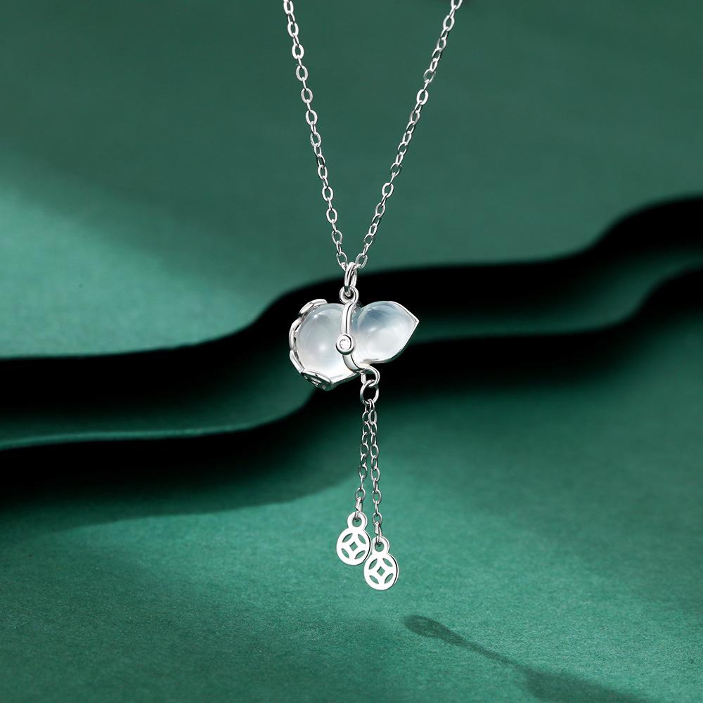 2025 Valentine s Fu Lu Gourd Pure Silver Chalcedony Pendant Necklace for Women