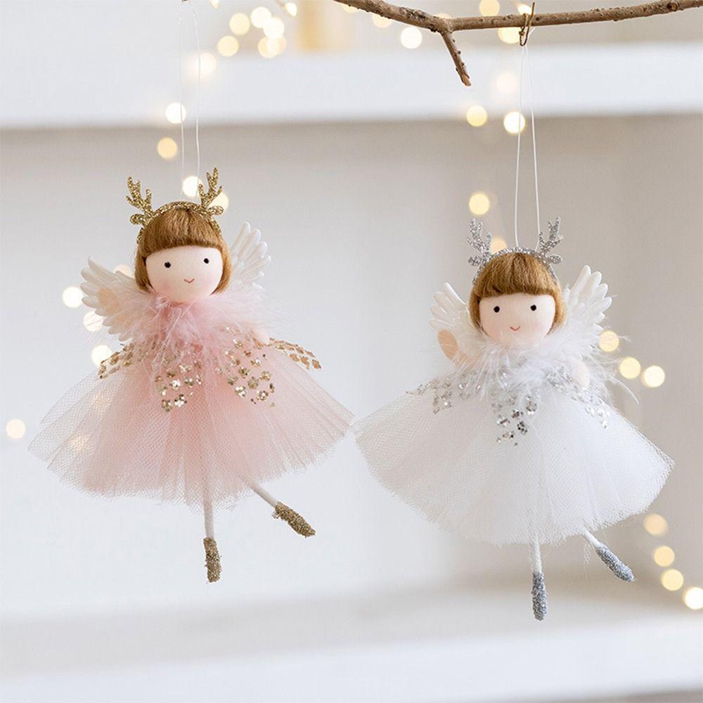Pink White Christmas Hanging Decorations Plush Toys Xmas Tree Ornaments Hanging Pendants Doll