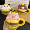 Creative Design Ceramic Burger Mug with Lid Cute Cartoon Animal Shape  Household Drinking Cup  Souvenir