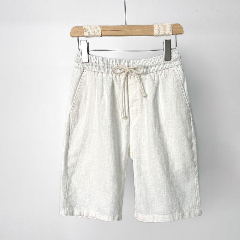 Men s White Linen Blend Elastic Waist Drawstring Casual Shorts M белый
