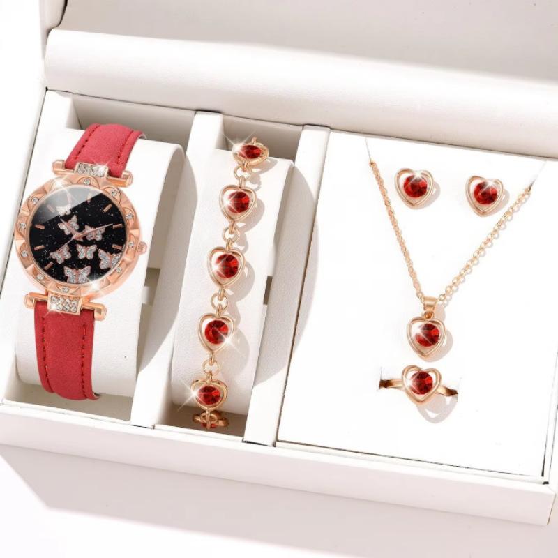 5Pcssetins Wind Niche Popular Fashion Butterfly Ladies Belt Watch Set Bracelet Watch Ladies Watch