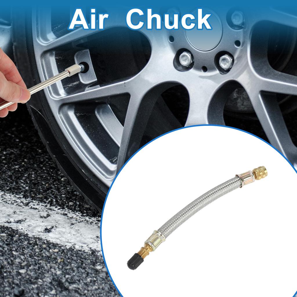 A ABSOPRO Tire Valve Stem Air Inflation Adapter Durable 150mm Long Tire Valve Extension Pure Copper Stainless Steel Silver Tone