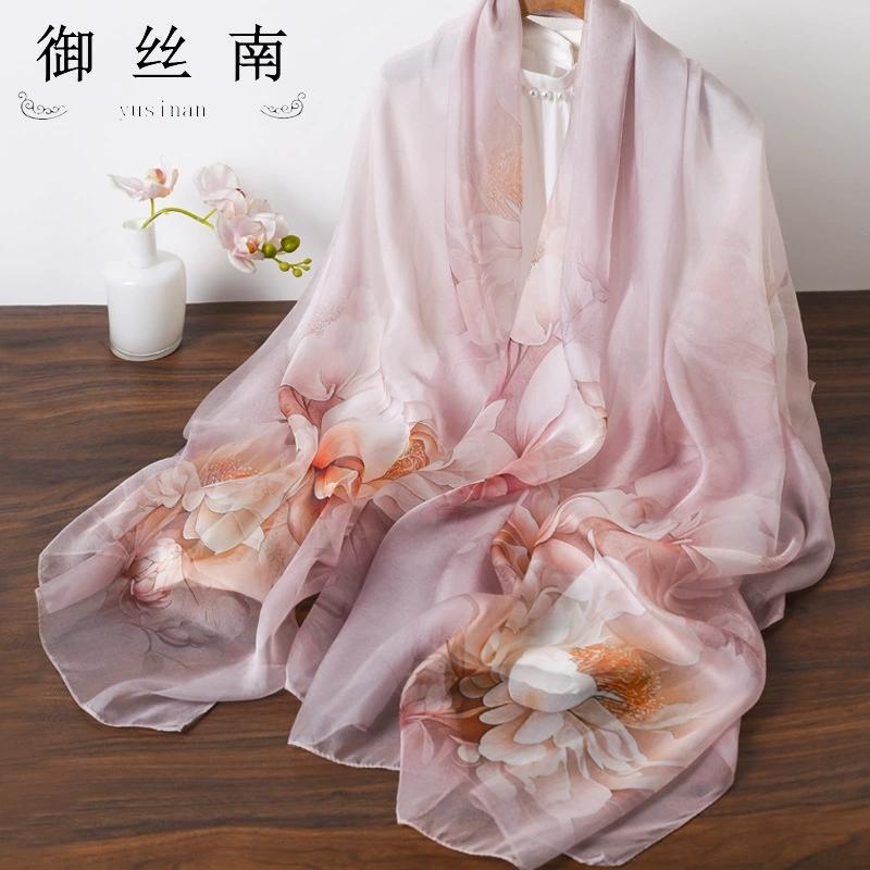 Spring Summer Women Large-size Printed Beach Shawls Muslim Hijabs Travel Thin Sunscreen Scarf/Scarves 100% Silk Beach Scarf