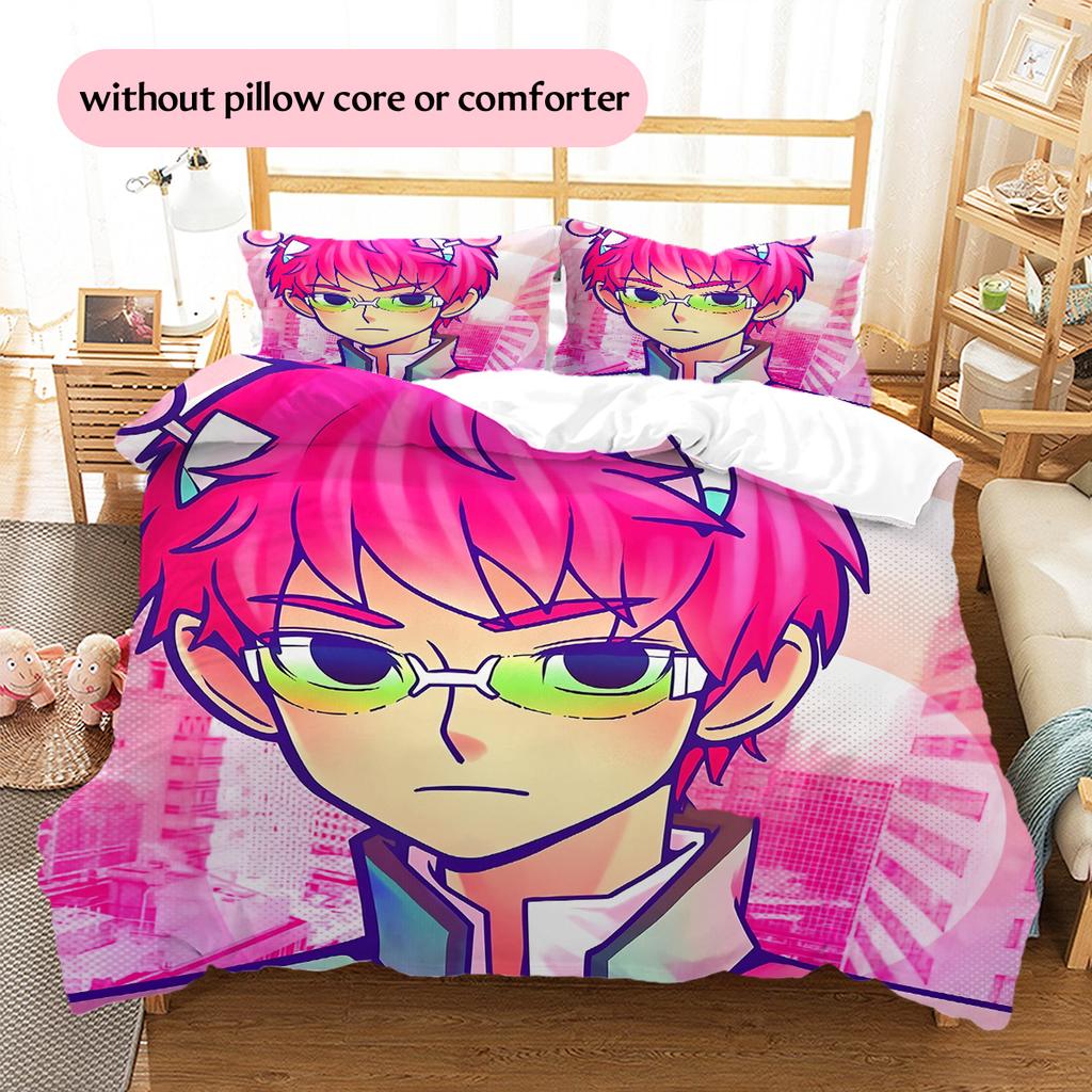 Saiki Kusuo Pattern Bedding Quilt Set Home Decoration Gift (1 * duvet cover + 2 * pillowcase without core)