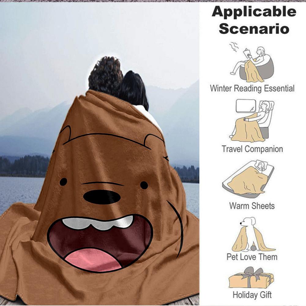 1pc We Bare Bears Flannel Throw Blanket Lightweight Soft Warm All Season Blanket for Sofa, Bed, Travel,L1028064
