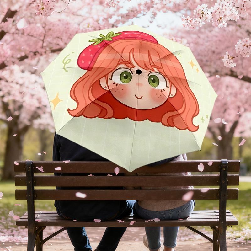 Strawberry Hat Adventure Umbrella: Perfect for Outdoor Fun with Auto-Open/Close Feature, Lightweight and Durable for Travel 183