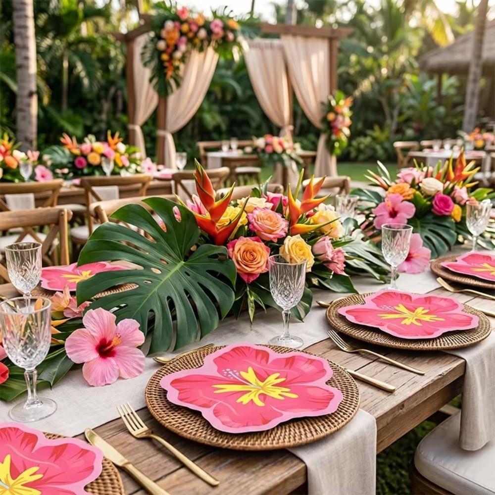 10Pcs Hibiscus Flower Pattern Flower Shaped Paper Plates Disposable Dessert Plates  Single Use