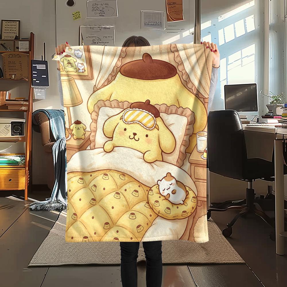 1PC Pompompurin Print Flannel Blanket, High quality All Seasons, Home Decor, Warmth and Comfort, Perfect for Christmas Gifts