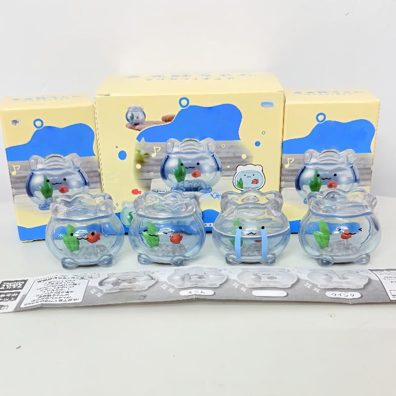 1Pcs Desktop Decoration Mini Transparent Goldfish Tank Jun Expression Blind Box Kawaii Mini Figure Surprise Gifts