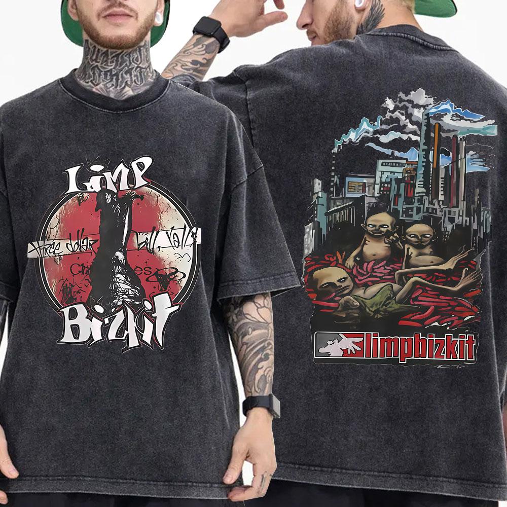 ZheXiong TEE Vintage Washed Rock Band Limp Bizkit T-shirt Men Women Clothing Fashion Hip Hop Gothic Oversized Short Sleeve T Shirt Streetwear L