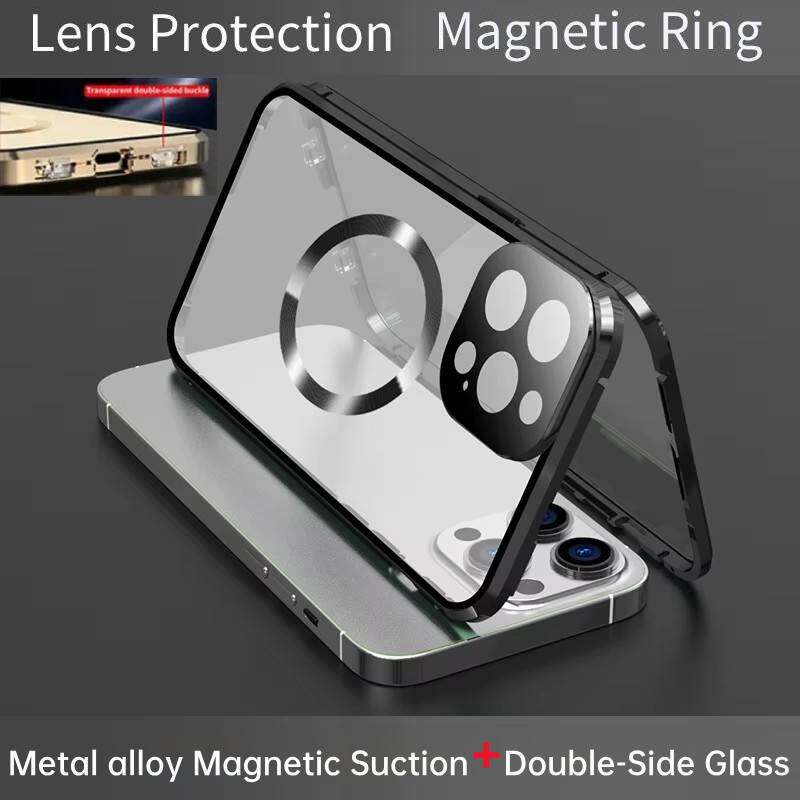 Case for iPhone 16 Pro Max/ 16 Plus,with Double Sided Magnetic Tempered Glass cases,Magsafe Wireless Charging Magnetic Adsorption Metal Bumper cover
