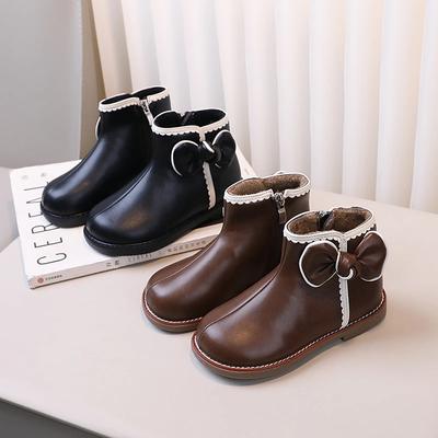 Kids Short Boots Round Toe Sweet Children Ankle Boots with Cute Bow 2024 Winter New Children Princess Boots with Side Zipper