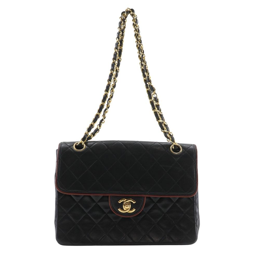 Chanel ChainShoulder Shoulder Bag Matelasse Double Chain Black Lambskin Women Used