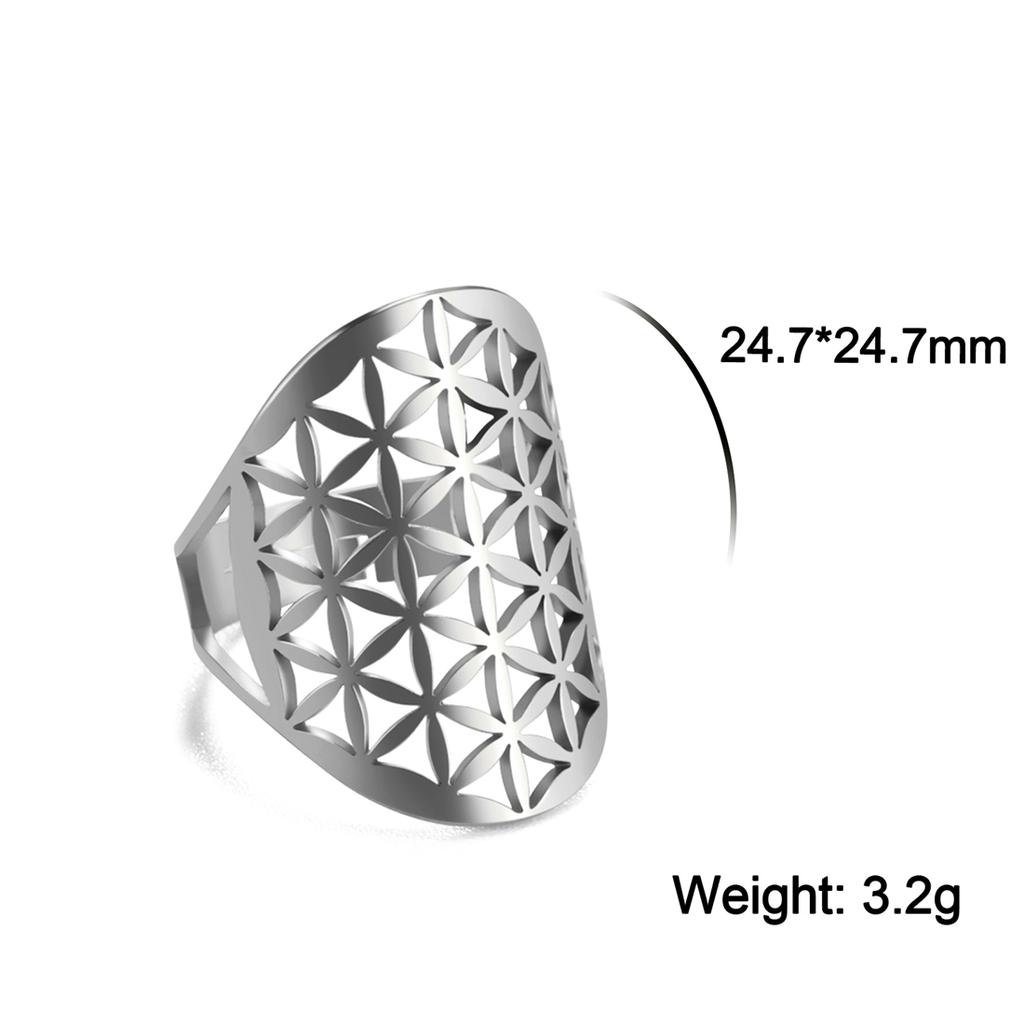 Flower of Life Ring Stainless Steel Sacred Geometry Archangel Metatron Ring Adjustable Amulet Jewelry Gift Wholesale
