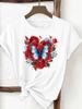 (Asian Size) Butterfly Flower Trend Woman Top Fashion Women Clothing T Shirt Female Short Sleeve Graphic T-shirts Print Tee