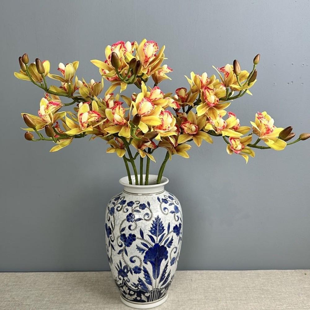 Real Touch Artificial Silk Cymbidium Branch Handmade Artificial Orchid Flower  Home Decoration