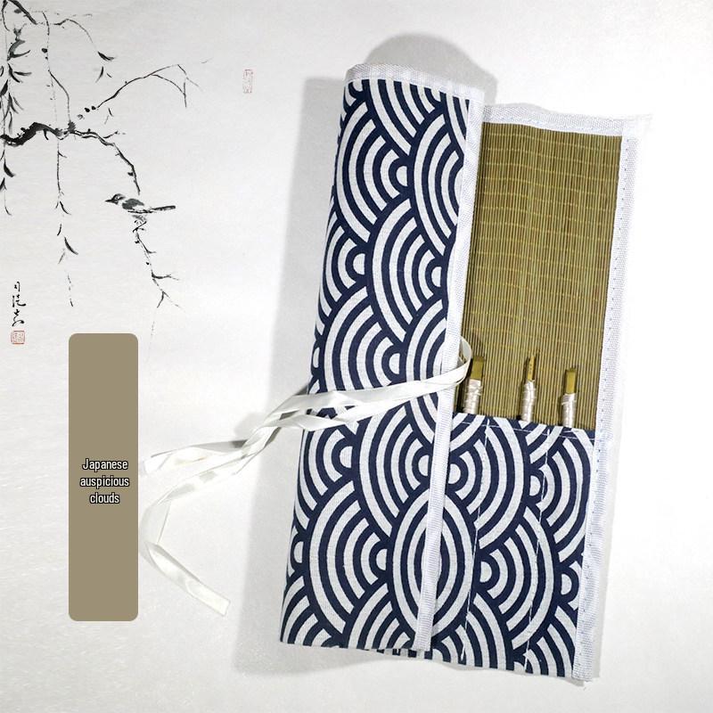 Bamboo Roll-Up Calligraphy Brush Bag: Chinese Style Pen Storage for Four Treasures of the Study