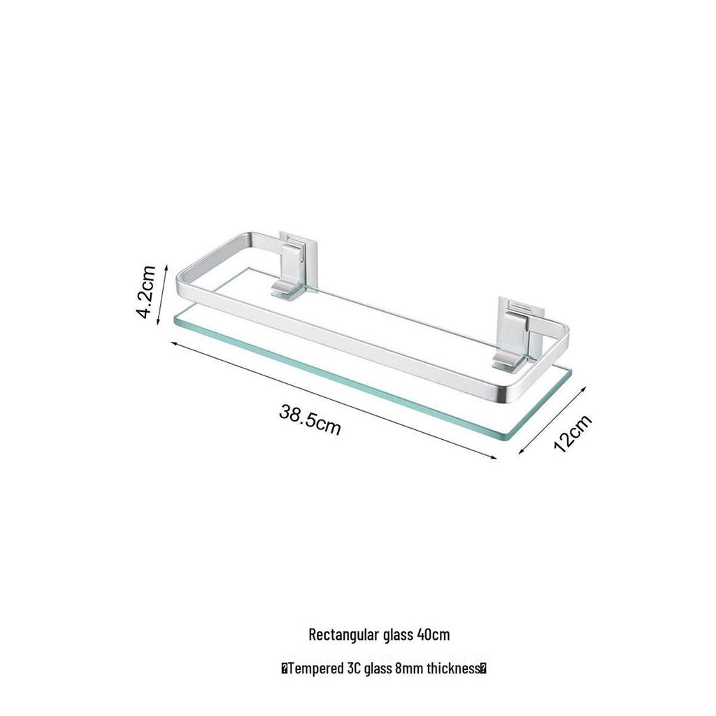 Space Aluminum Glass Shelf - Multi-size, Single or Double Layer Rectangular Bathroom Storage Shelf.