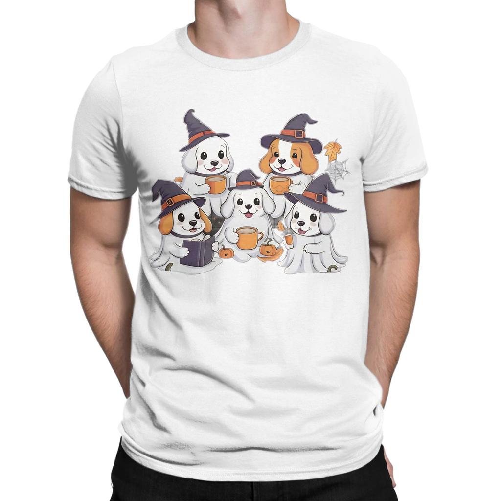 Ghost Dogs Halloween Funny 100 Cotton Tshirt Ghost Coffee Golden Doodle Dog Halloween Tees Tops For Unisex
