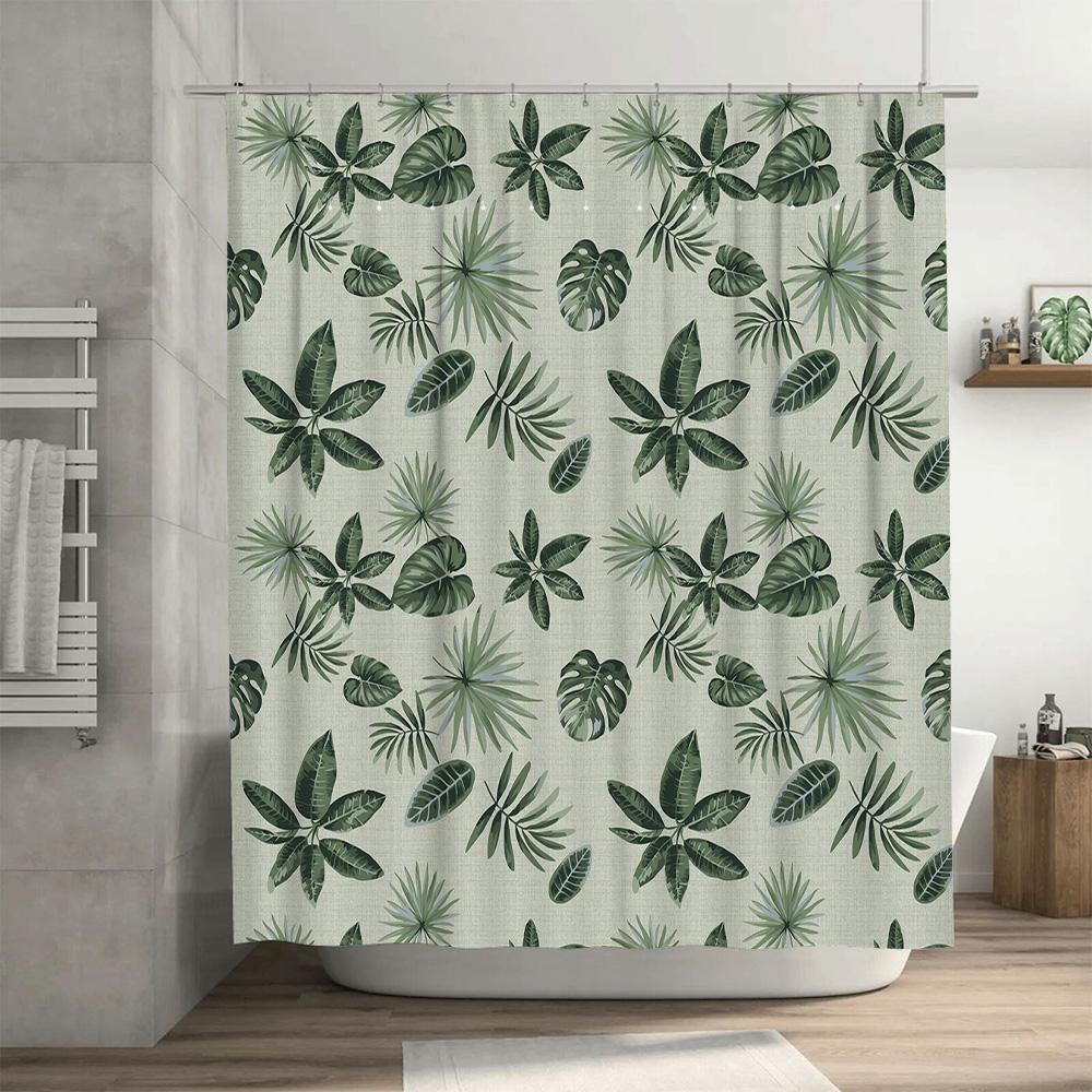 Greenery Leaves Shower CurtainNatural Plant Print for Bathroom Decor Waterproof Fabric, Modern Home Accessories with Hook Rings
