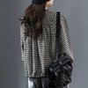Women's Spring Vintage Buttoned Plaid Cardigan Drawstring Pattern Top
