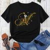 Custom Name Letter Combination Gold Letter Font Short Sleeve Tops Black T-shirt Female Tops