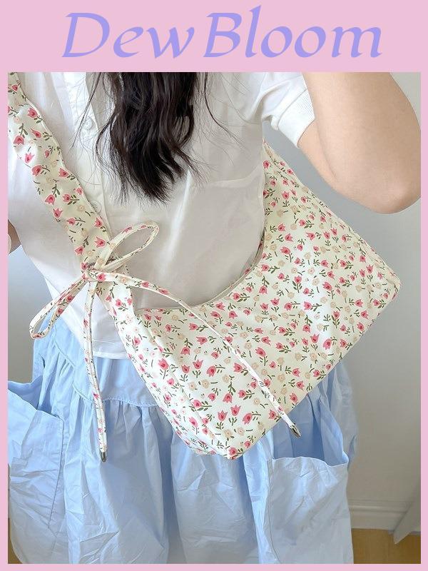 Canvas Bag For Women With Drawstring Closure And Floral Print For Casual Daily Use
