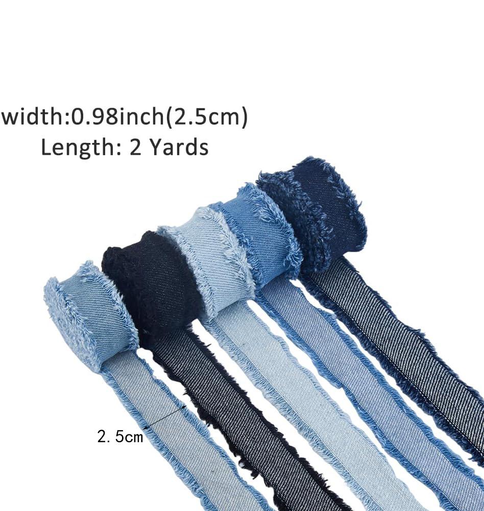 2Yards Multicolored Fringe Frayed Denim Fabric Ribbon DIY Sewing Crafts Gift Wrapping