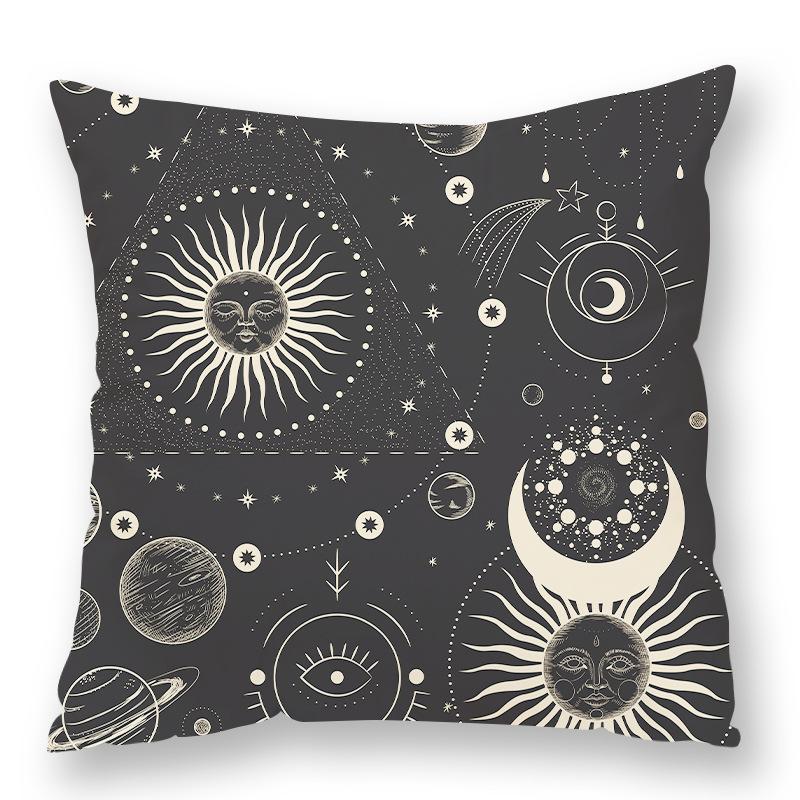 Abstract Star Moon Plush Pillow Cover Constellation Compass Totem Yoga Digital Printed Backrest Set Premium Durable