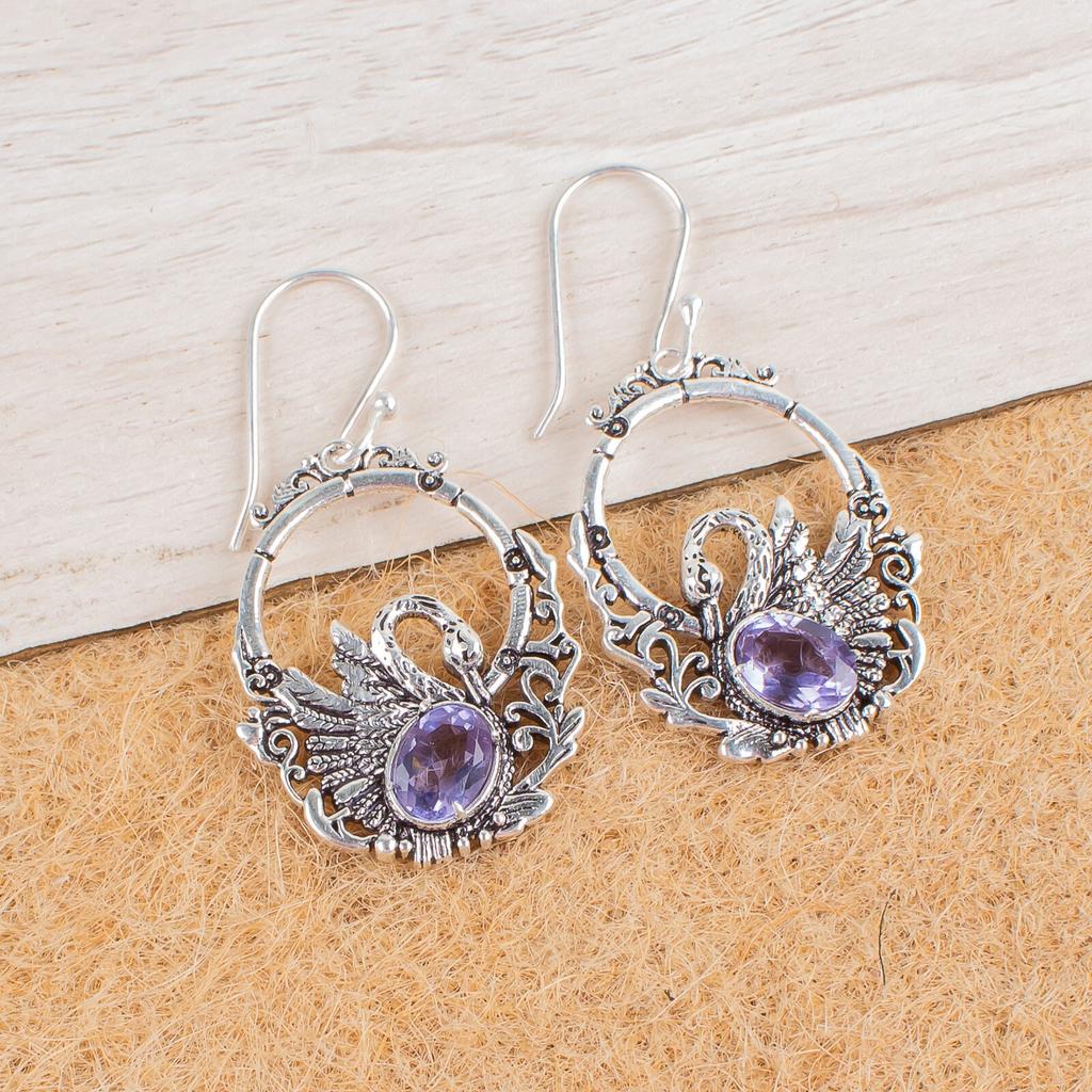 Purple Iolite Gemstone 925 Sterling Silver Jewelry Drop/Dangle Earrings 1.64" CE-2-16