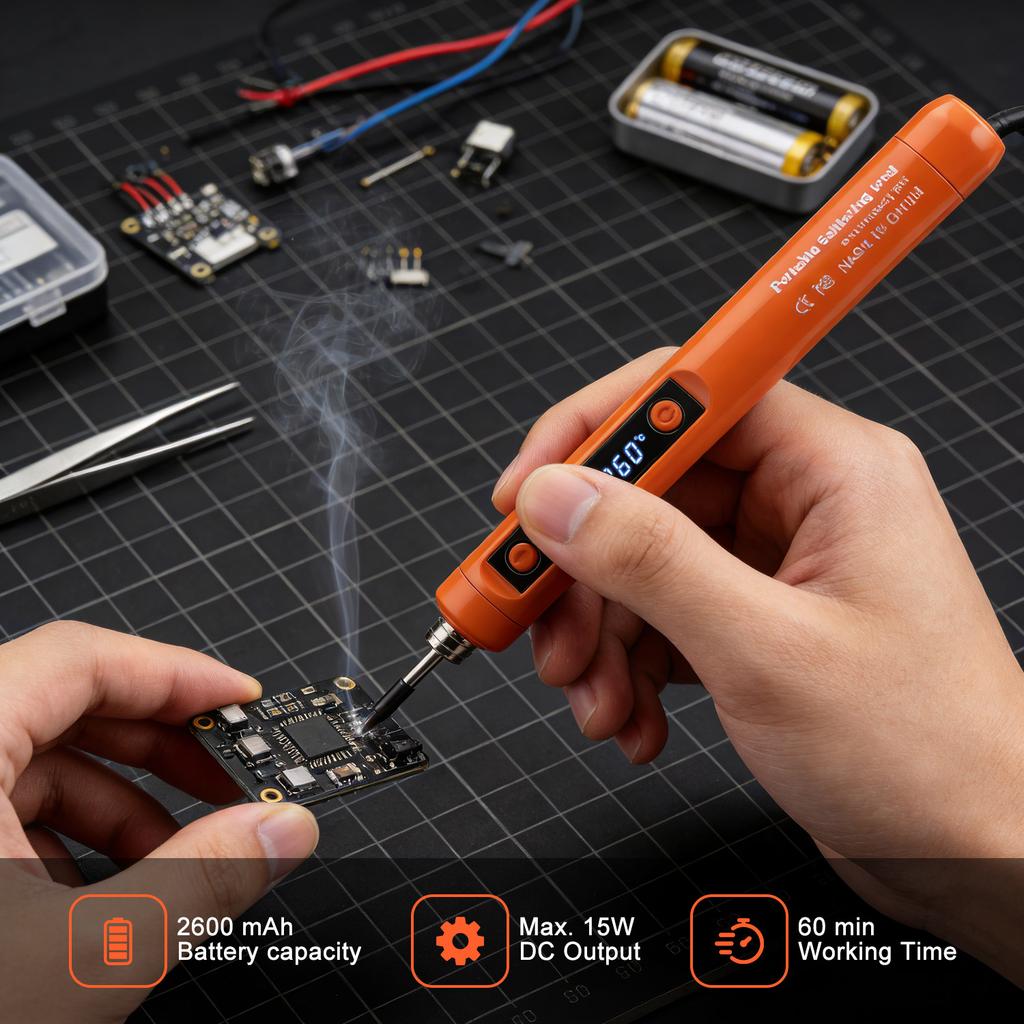 Portable Digital Soldering Iron Kit 5V/15W USB Fast Heating 180-450°C Adjustable Temp with Tips for Circuit Repair
