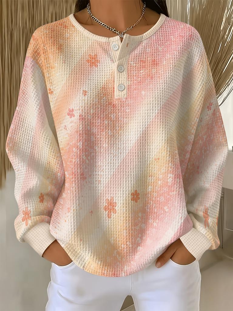 Damen Waffel-Langarm-T-Shirt, aus weichem, hautfreundlichem, atmungsaktivem Stoff, bequem, lässig, vielseitig und stilvoll