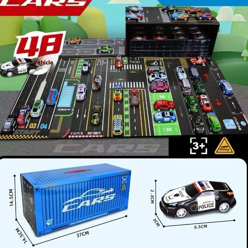 48Pcs Boy Engineering Car Set Container Simulation Alloy Car Model Inertia Pull Back Mini Car Toy Birthday Gift