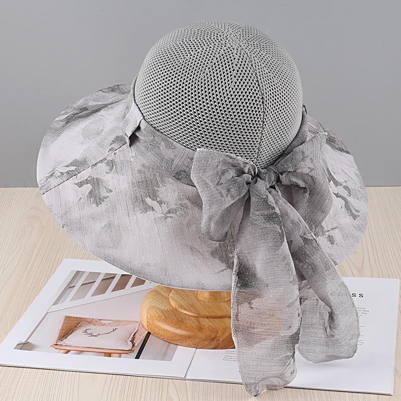 Big Eaves Sunscreen Hat Women'S Summer Breathable Bow Bucket Hat Outdoor Leisure Sunshade Uv Protection Hat