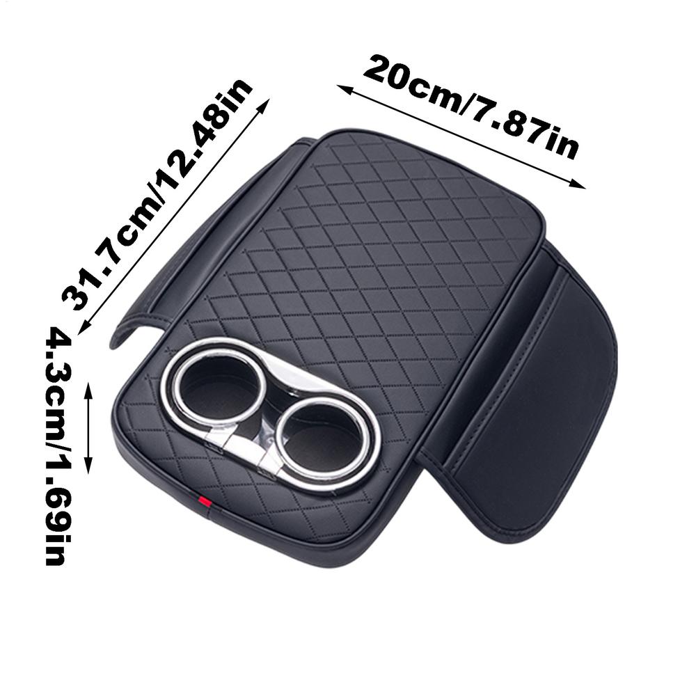 Car Armrest Cover Cushion Car Armrest with Cup Holder Center Console Arm Rest PU Leather Armrest Pillow Armrest Cushion with