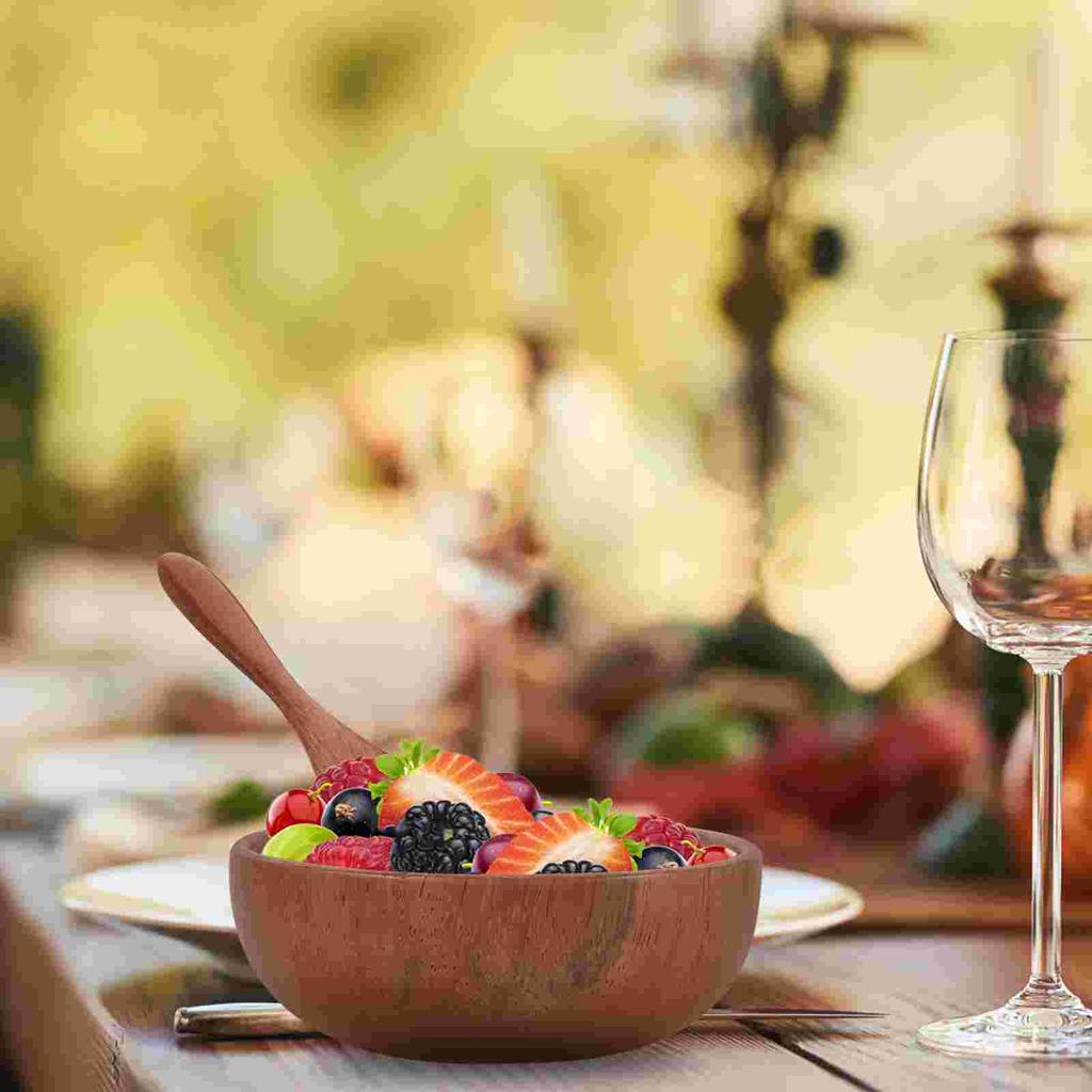 Wooden Bowl Tableware Popcorn Fruit for Kitchen Counter Salad Serving Fork Bowls Baby