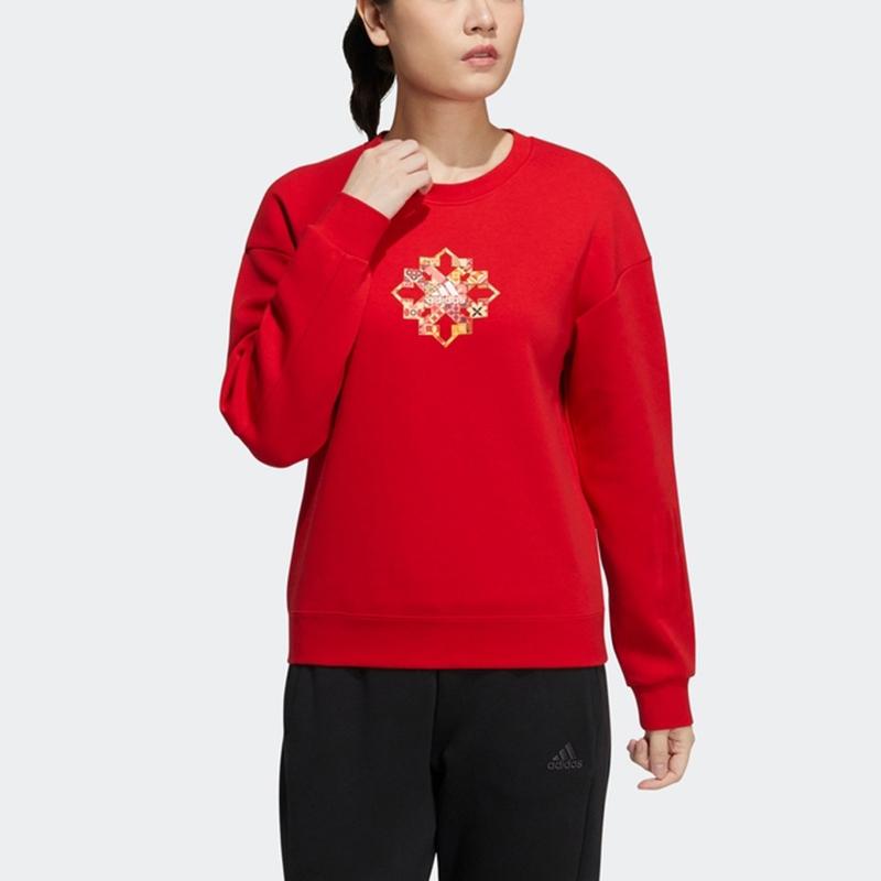 Adidas CNY Year of the Tiger Sweatshirt with Fun Pattern Women Tops Crimson HC2804