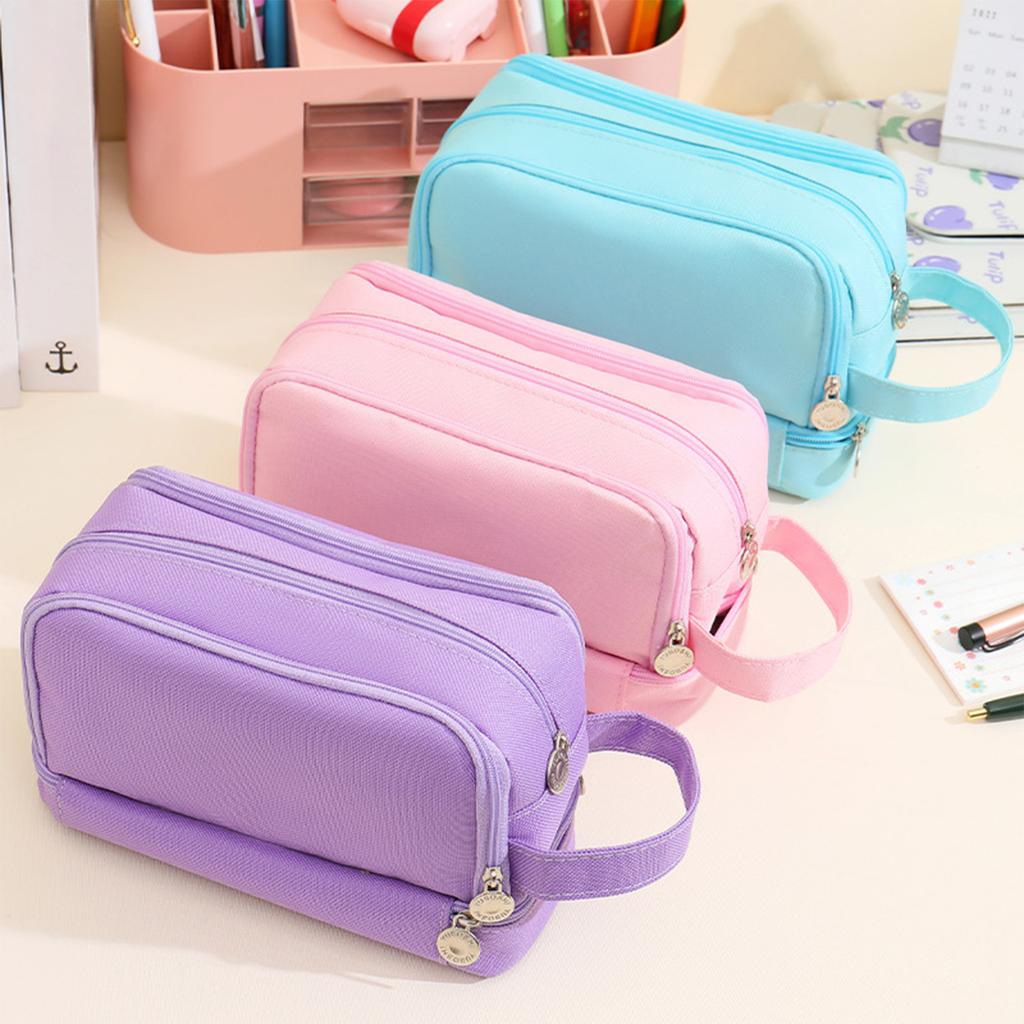 Large Capacity Pencil Pen Pouch Lightweight Multi-pocket Pencil Pouch with Portable Handle