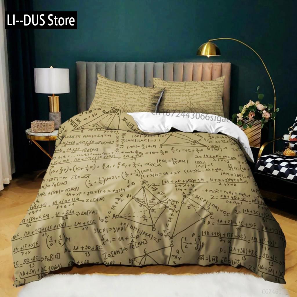 Comforter Formula Mathematical Formula Geometric Patterns Bedding Set For Kid Boy Microfiber 2/3Pcs Queen Size