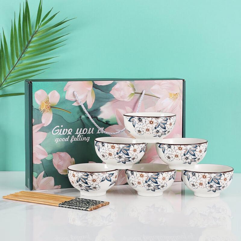 ZISIZ Hand-Painted Ceramic Bowl and Chopstick Gift Set