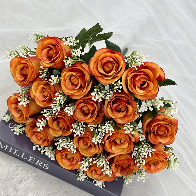 18 Heads Artificial Rose Flower Cluster For Hotel Lobby And Wedding Celebration