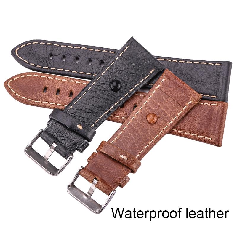 Watchband Soft Thin Genuine Leather Watchbands 22mm 24mm Women Men Cowhide Watch Band Strap Belt With Pin Buckle Spring Bar