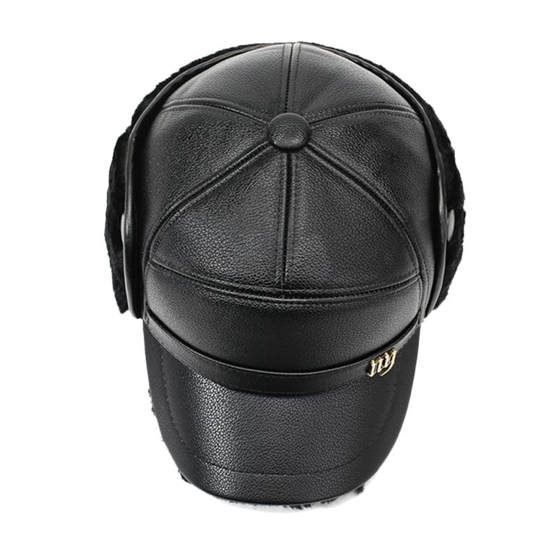 Men's Leather Hat Winter Warm Ear Protection Hat for Middle-Aged and Elderly People Bomber Hat Thick Cold-Proof Cap