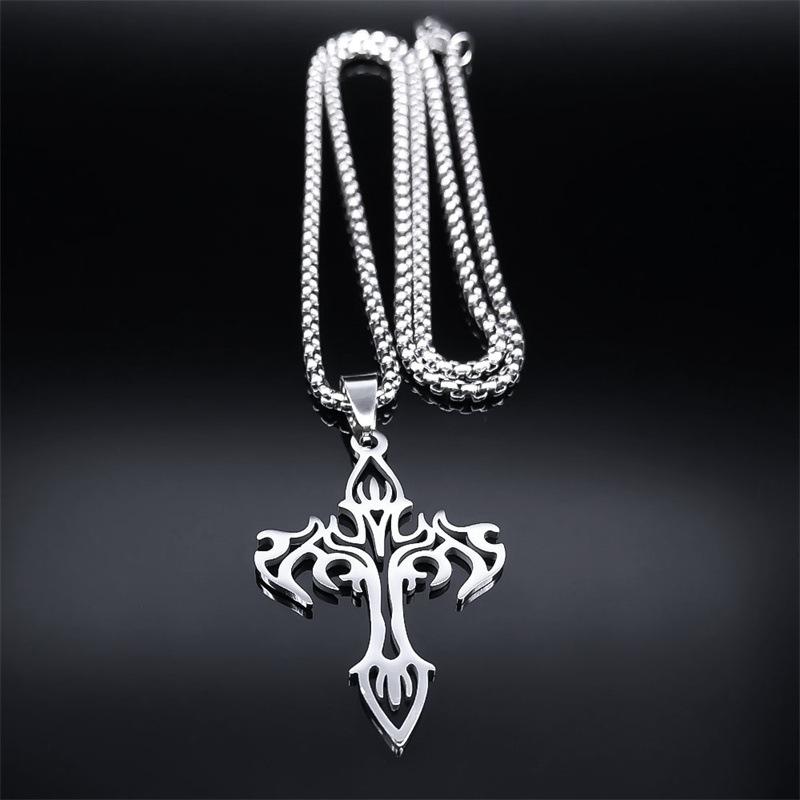 HNSP Nerezová ocel Goth Flame Cross přívěsek řetízkový náhrdelník pro muže, ženy šperky příslušenství