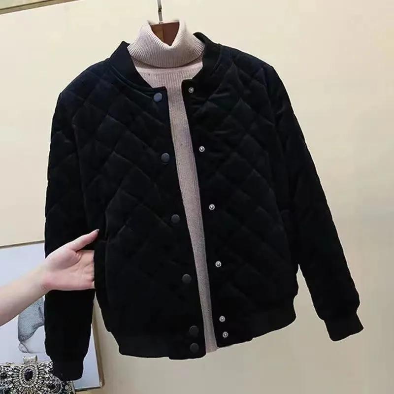 Women's Autumn and Winter Light and Thin Short Diamond Grid Cotton Jacket, Single Row Multi Button Casual Warm Jacket