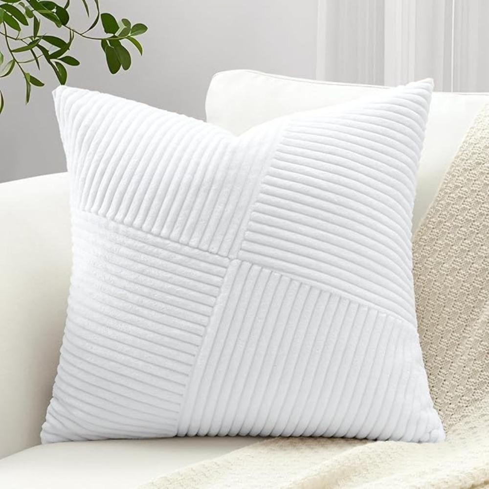2 pieces Windmill Design Splicing Cross Throw Pillow Cover Corduroy Solid Color Patchwork Cushion Cover Wear-resistant Thickened