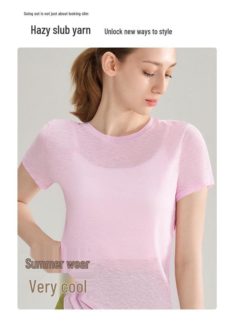 High-End Damen Slub Garn Aushöhlung Rücken Outdoor Sport Top – Atmungsaktiv, Rundhalsausschnitt, Kurzarm Fitness Yoga Überwurf für den Sommer.