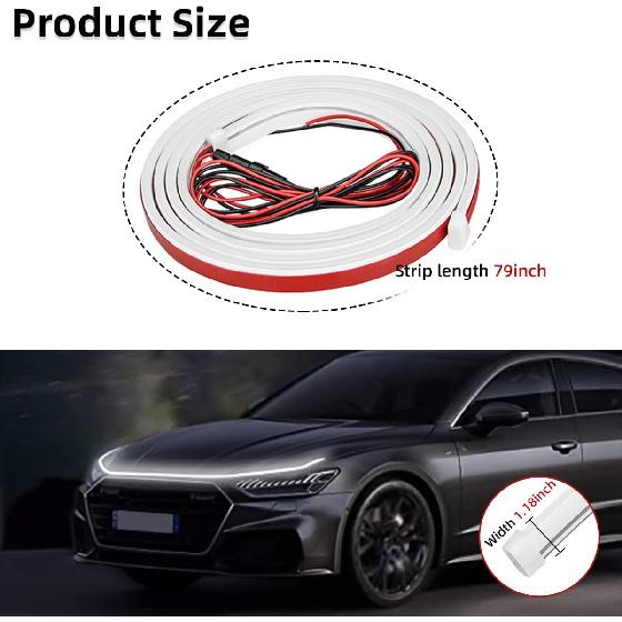 Ziciner Car Hood Light Strip, 79 Inch Flexible LED Strip Waterproof Auto Daytime Running Lights, Vehicle Universal Exterior LED Strip Accessories